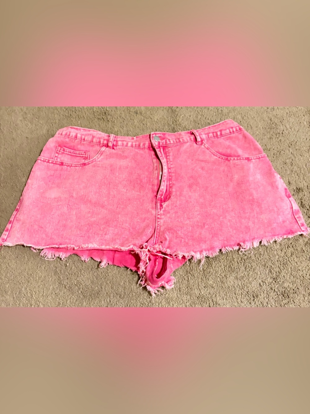 SHEIN Bright Pink Distressed Denim Shorts